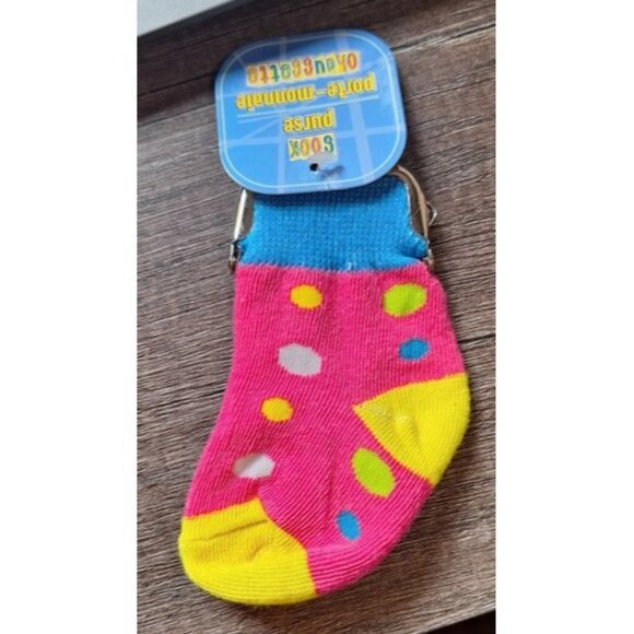Vtg 90s Sock Coin Purse Nwt Pink Blue Polka Dots Baby - Picture 2 of 6